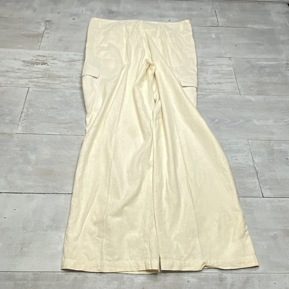 Koman Cargo Pants Mens XL Cream Linen Cotton Blend Wide Leg Relaxed Beach Pants